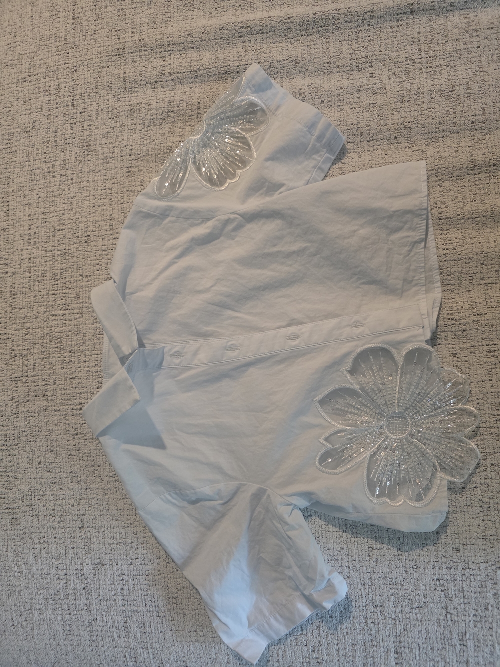 Zara White Girls' Button-Down Shirt with Beaded Flower Appliqués
